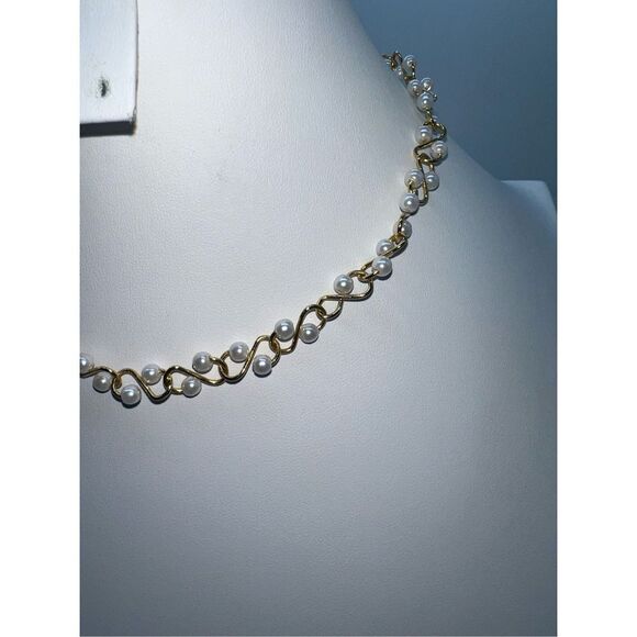 Vintage Faux Pearl and S Link Chain Necklace - Picture 3 of 7